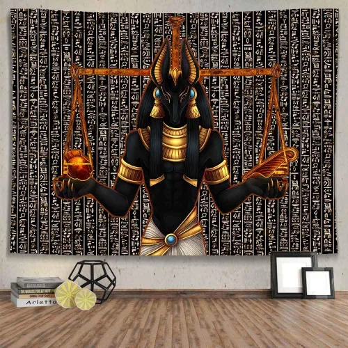 Miniatura 9 de Ine Ive Tapiz de estatua egipcia de Anubis, tapiz religioso mítico del antiguo Egipto, 40 x 30 pulgadas, jeroglíficos egipcios, decoración de pared