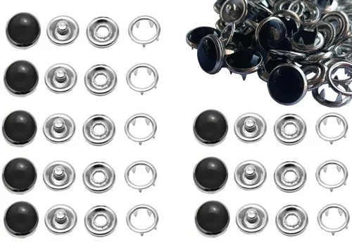 JAUEIVR Sujetadores a presión, 100 juegos de botones a presión de 0.394 in con forma de perla para coser manualidades (negro)