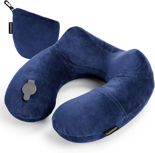 Miniatura 10 de Rewondah Almohada inflable de viaje para avión dormido, almohada inflable para el cuello para viajar en avión con funda lavable, almohada de viaje