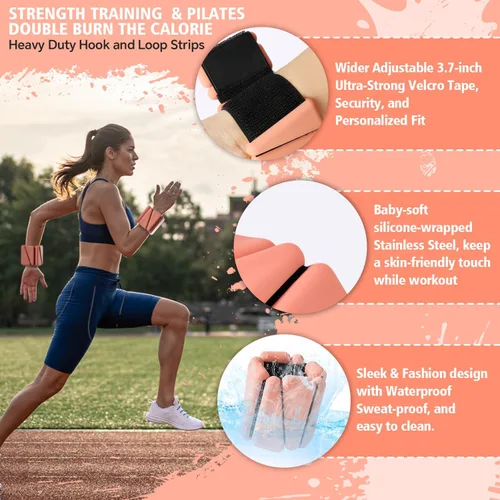 Miniatura 3 de T98 Wrist & Ankle Weights for Women Men, Wearable Wrist Weights Set of 2(1Lbs Each), Adjustable Arm Leg Bracelet Weights for Strength Training, Rosa