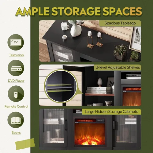 Miniatura 6 de WLIVE Soporte de TV con chimenea para TV de 65 pulgadas, centro de entretenimiento con chimenea eléctrica de llama realista 3D, consola de TV
