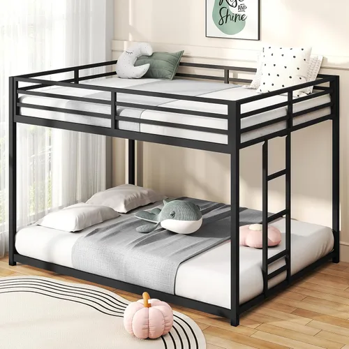 Miniatura 13 de Zevemomo - Litera de cama individual sobre cama matrimonial, literas de metal de bajo perfil con barandilla de seguridad de longitud completa