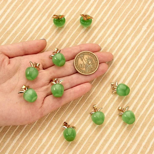 Miniatura 3 de 10 dijes de piedra preciosa de manzana, cristal de cuarzo curativo, colgantes de piedra natural, hebilla de oro verde para joyería, collares