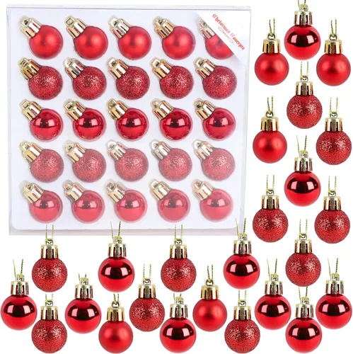 Miniatura 10 de Christmas Concepts® Juego de 25 mini bolas para árbol de Navidad - 25 mm - Adornos colgantes decorados con acabado brillante, mate y purpurina