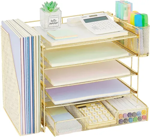 Miniatura 21 de OPNICE - Organizadores de escritorio y accesorios, para espacio de trabajo, suministros de oficina, organizador de archivos con 2 soportes para Negro