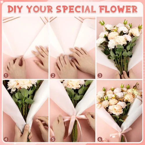 Miniatura 5 de KFPPLXQ Juego de 60 hojas de papel de regalo de flores de rosa, papel de regalo floral impermeable de 22.8 pulgadas con 3 rollos de cinta