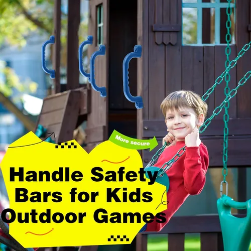 Miniatura 3 de 4 asas de seguridad para patio de juegos para niños, plástico, azul, acabado liso, barras de agarre para juegos al aire libre, casa