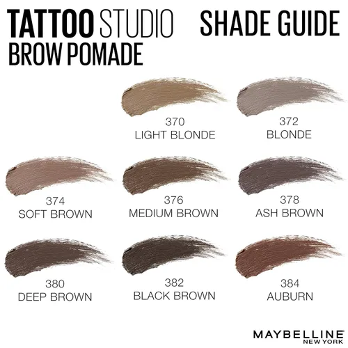 Miniatura 12 de Maybelline TattooStudio Pomada para cejas de larga duración, ajustable, maquillaje para cejas, marrón ceniza, 1 unidad 378 CENIZA MARRÓN