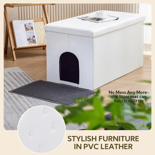 Miniatura 5 de MEEXPAWS Caja de arena para gatos con mueble oculto, mueble de almacenamiento para baño de gatos, extra grande 35.4 x 19.7 x 19.7 pulgadas, a prueba