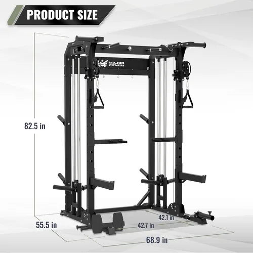 Miniatura 7 de MAJOR FITNESS F22 Power Rack, 1600lbs - Estante para sentadillas todo en uno con sistema de polea doble, marco de acero resistente, accesorios