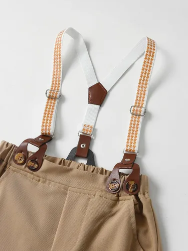 Miniatura 37 de Conjunto de pantalones para bebé, camisa de manga larga + pantalones + corbatín + tirantes, trajes de caballero para niños pequeños