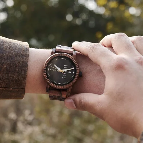 Miniatura 7 de BOBO BIRD Reloj de madera para hombre, analógico, de cuarzo, con pantalla de semana, ligero, hecho a mano, para hombre