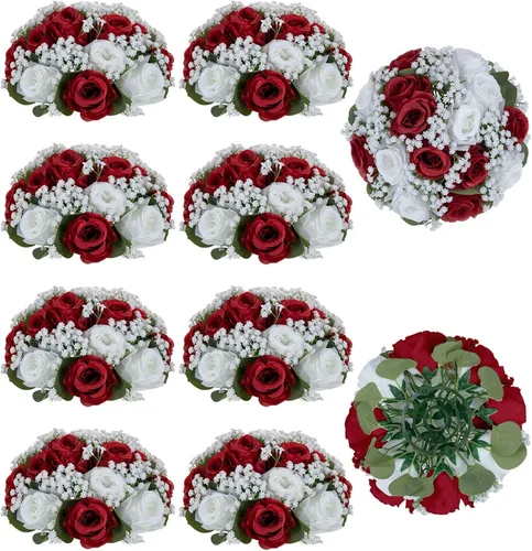 Miniatura 11 de BLOSMON Bolas de Flores Falsas Centros de Mesa de Boda 2 Piezas Rosa Carmesí Respiración de Bebé Flores Artificiales Piezas Centrales Decoración