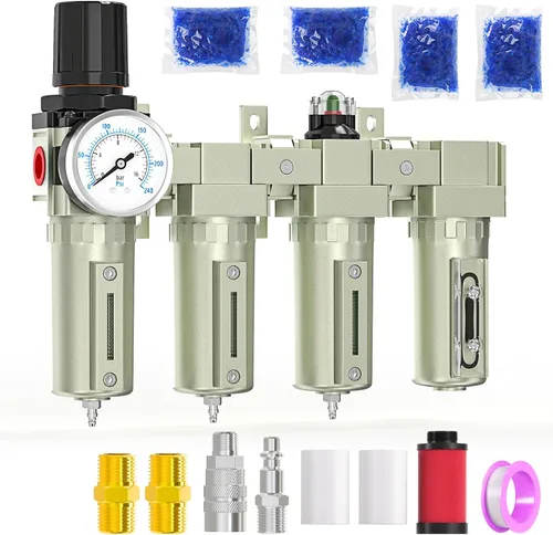 Miniatura 10 de MEANLIN Sistema de Secado de Aire de 3 Etapas de Grado Industrial Resistente 1/2" NPT, Filtro Coalescente, Filtro de Partículas, Secador Desecante