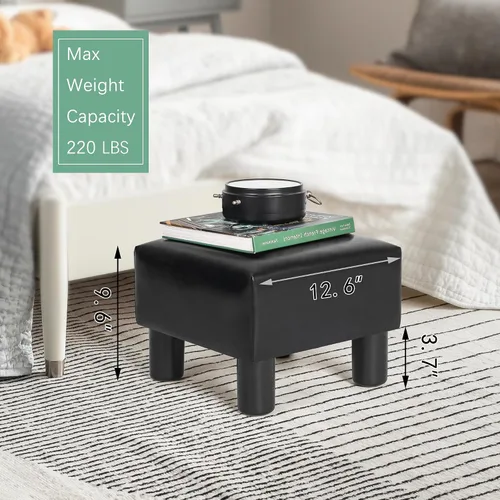 Miniatura 3 de Joveco Taburete pequeño otomano, reposapiés cuadrado de piel sintética con patas antideslizantes, reposapiés para sofá, asiento adicional para sala