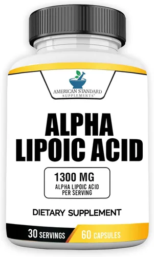 American Standard Supplements Ácido alfa lipoico 1300 mg por porción, vegano, sin gluten, sin OMG, 60 cápsulas, 30 porciones
