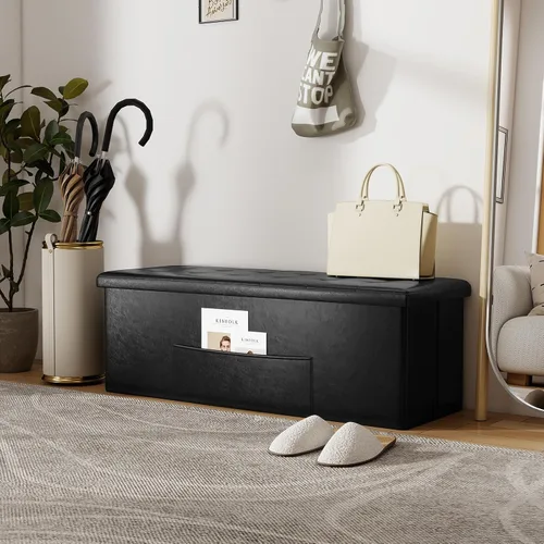 Miniatura 2 de Banco otomano plegable de almacenamiento de 43 pulgadas, taburete plegable para pie de cama con bolsillo lateral, baúl de almacenamiento para sala
