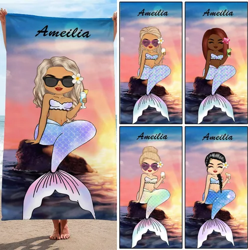 Miniatura 9 de Toalla de playa personalizada Chibi Bestie, hawaiana en la playa, piscina, fiesta para niños pequeños, niñas, regalos, mejores amigas, toalla