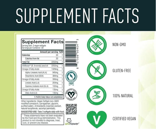Miniatura 8 de Alternativa al aceite de pescado vegano – Suplemento galardonado con Omega 3, DHA, EPA y GLA – Omegas a base de plantas – 4 veces mejor que el lino