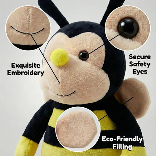 Miniatura 5 de Peluche Nana la abeja con cara sonriente y alas amarillas, abejorro, juguete suave en forma de animal para niños de 12 pulgadas de la cabeza a