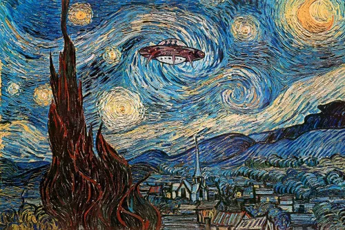 Miniatura 3 de Ovni laminado avistamiento en una noche estrellada Vincent Van Gogh Humor Art Van Gogh Arte de pared de ciudad naturaleza decoración de pared