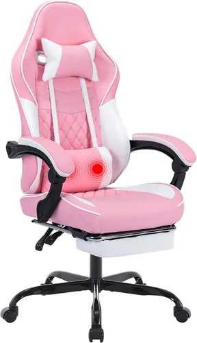 Miniatura 11 de Silla ergonómica para juegos estilo carreras, silla de jugador de respaldo alto con reposapiés, lumbar ajustable, masaje, reposabrazos de enlace