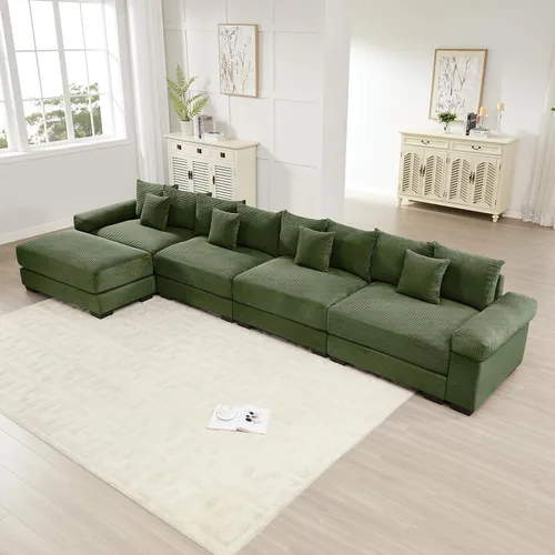 Miniatura 12 de Sofá modular de gran tamaño de 117.3 pulgadas, sofás modulares grandes de pana para sala de estar, sofás de 3 plazas, moderno juego de sofá de Blanco