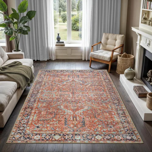 Miniatura 77 de GLN Rugs Traditional Collection - Alfombra de felpilla lavable a máquina, tradicional, antideslizante, alfombra de felpilla de pelo bajo, para sala