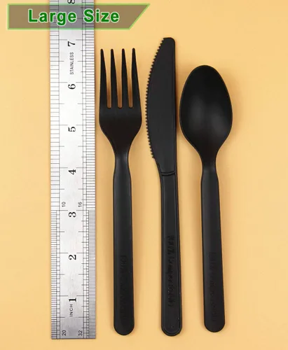 Miniatura 5 de GreenWorks 200 unidades de 100 tenedores y 100 cucharas compostables de alta resistencia, certificado BPI, juego de cubiertos grandes, alternativa a