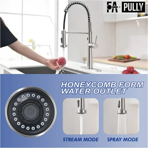Miniatura 3 de Fapully Grifo de cocina sin contacto con rociador extraíble, sensor comercial desplegable de una sola manija grifo de fregadero de cocina níquel