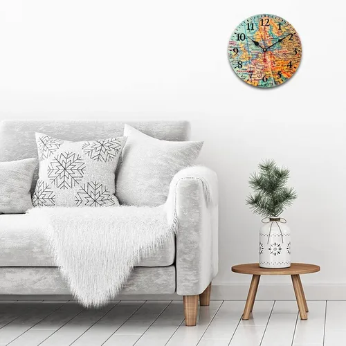Miniatura 3 de Reloj de pared de madera con mapa del mundo antiguo, estilo nostálgico, Atlas histórico, diseño vintage, impresión de madera, reloj de pared