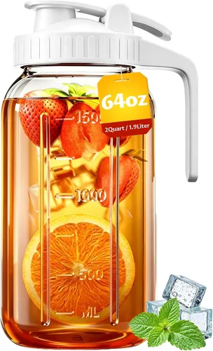 Miniatura 11 de Jarra Mason Jar de 64 onzas – Jarra de vidrio hermética y a prueba de fugas con tapa, perfecta para té helado, té solar, cerveza fría, leche