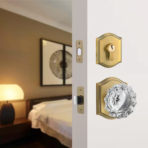 Miniatura 23 de Pomos de Puerta de Vidrio para Interiores, Estilo Vintage, Pomos de Puerta de Cristal de Privacidad con Cerradura, Pomos de Puerta de Latón Antiguo