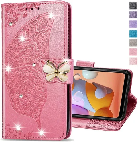 Miniatura 11 de Compatible con Xiaomi Redmi Note 10 Pro Funda con purpurina con tarjetero y soporte de cuero Flip Wallet Diamond Butterfly Funda protectora a prueba