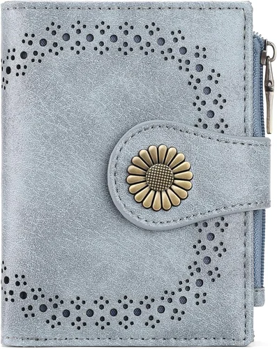 SENDEFN - Carteras pequeñas para mujer, cartera compacta con bloqueo RFID, de cuero, plegable, con bolsillo para monedas y cierre, A-baby Azul,