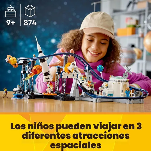 Miniatura 3 de LEGO Creator 31142 - Juego de construcción de montaña rusa espacial 3 en 1 con montaña rusa, torre de caída, carrusel y 5 minifiguras, parque