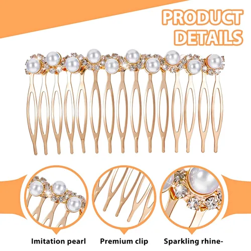 Miniatura 3 de 2 peines para el cabello para mujer, accesorios para el cabello, peines decorativos para mujer, peine de cabello con perlas doradas con diamantes
