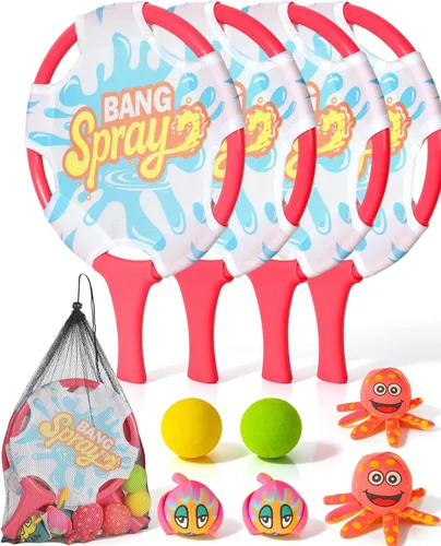 Miniatura 9 de Juego de pelota de remo de agua con 2 bolas flotantes de animales y 2 bolas flotantes, juego de pelota de remo de playa para niños y adultos