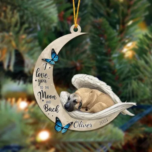 Miniatura 77 de Adorno colgante personalizado de ángel durmiendo en la luna, perro sabueso afgano, nombre personalizado, acrílico impreso en 2D plano – cumpleaños