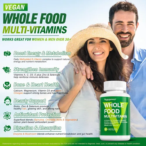 Miniatura 3 de Multivitamínico vegano de alimentos integrales con hierro, multivitamínico diario para hombres y mujeres, multivitaminas metiladas, complejo B