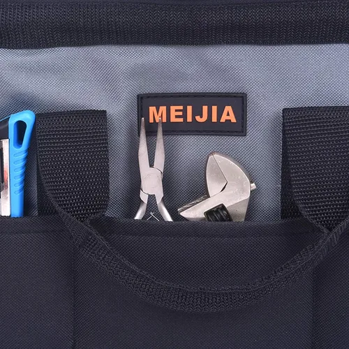 Miniatura 5 de MEIJIA Bolsa de herramientas portátil de boca ancha abierta con múltiples compartimentos, resistente con parte inferior de tablero de polietileno