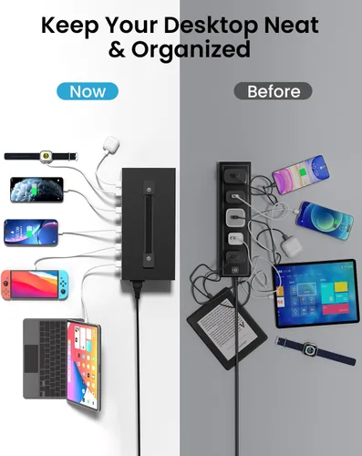 Miniatura 5 de Estación de carga USB-C de 200W, bloque de cargador USB de 20 puertos (10 USB A y 10 USB-C), estación de carga rápida para múltiples dispositivos
