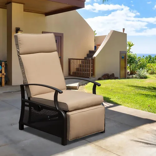 Miniatura 13 de Domi - Silla reclinable para exteriores, sillón reclinable de patio con mimbre tejido a mano, mesa abatible con respaldo de empuje, ángulo