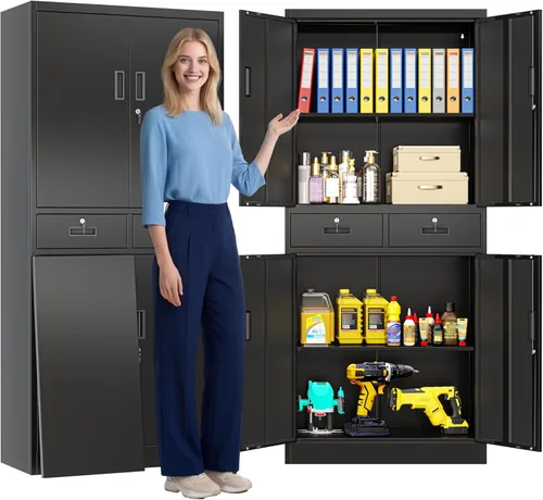 Miniatura 9 de CJF Gabinete de almacenamiento de metal, armario de almacenamiento de 36 pulgadas de alto con estantes y puertas, gabinetes de metal para oficina