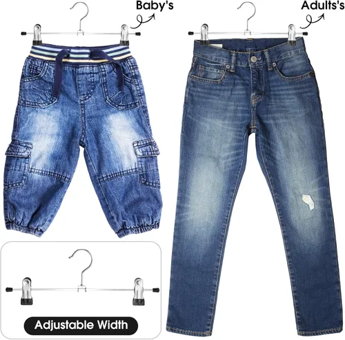Miniatura 3 de Weysat Paquete de 100 perchas para pantalones con clips ajustables de metal para pantalones y faldas a granel para ahorrar espacio, resistentes