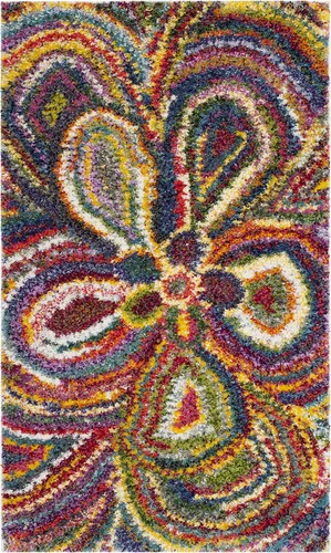 SAFAVIEH Fiesta Shag Collection - Alfombra decorativa, 2 pies 3 pulgadas x 4 pies, multicolor, diseño floral moderno, no desprende pelusa y de fácil