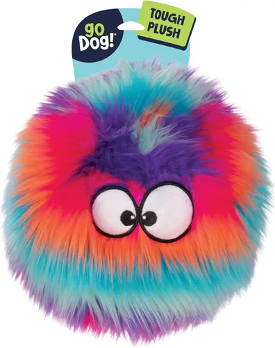 goDog Furballz - Bola de peluche chirriante para perro, tecnología Chew Guard, color arcoíris genial, grande Furballz (arco iris fresco)