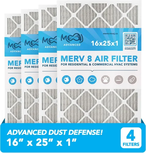 Filtro de aire de 16 x 25 x 1 (paquete de 4) | MERV 8 | MOAJ Elite Dust Defense | Con base en Estados Unidos | Filtros de aire de repuesto plisados
