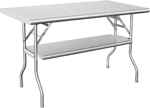 HARDURA Mesa plegable de acero inoxidable de 30 x 48 pulgadas con estante inferior ajustable y patas NSF mesa de preparación plegable portátil
