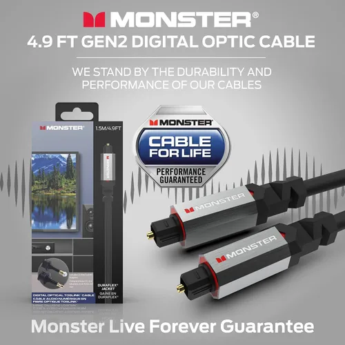 Miniatura 7 de Monster Gen2 Essentials - Cable de audio óptico digital (Toslink, SPDIF), cable de fibra óptica para TV, barra de sonido y sistema de cine en casa